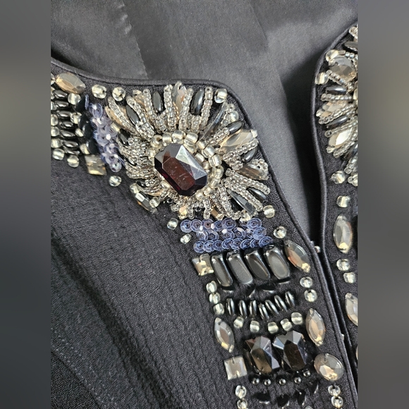 Rickie Freeman Teri Jon Black 100% Wool Jacket Womens Stones Beaded Formal Sz 6 - Picture 5 of 16